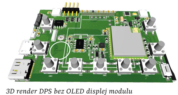 3D render DPS bez OLED displej modulu.